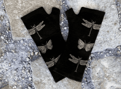 Merino Wool Black Dragonfly Gloves - Kate Watts