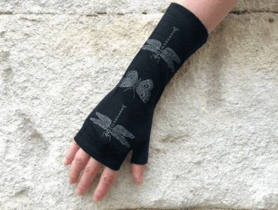 Merino Wool Black Dragonfly Gloves - Kate Watts